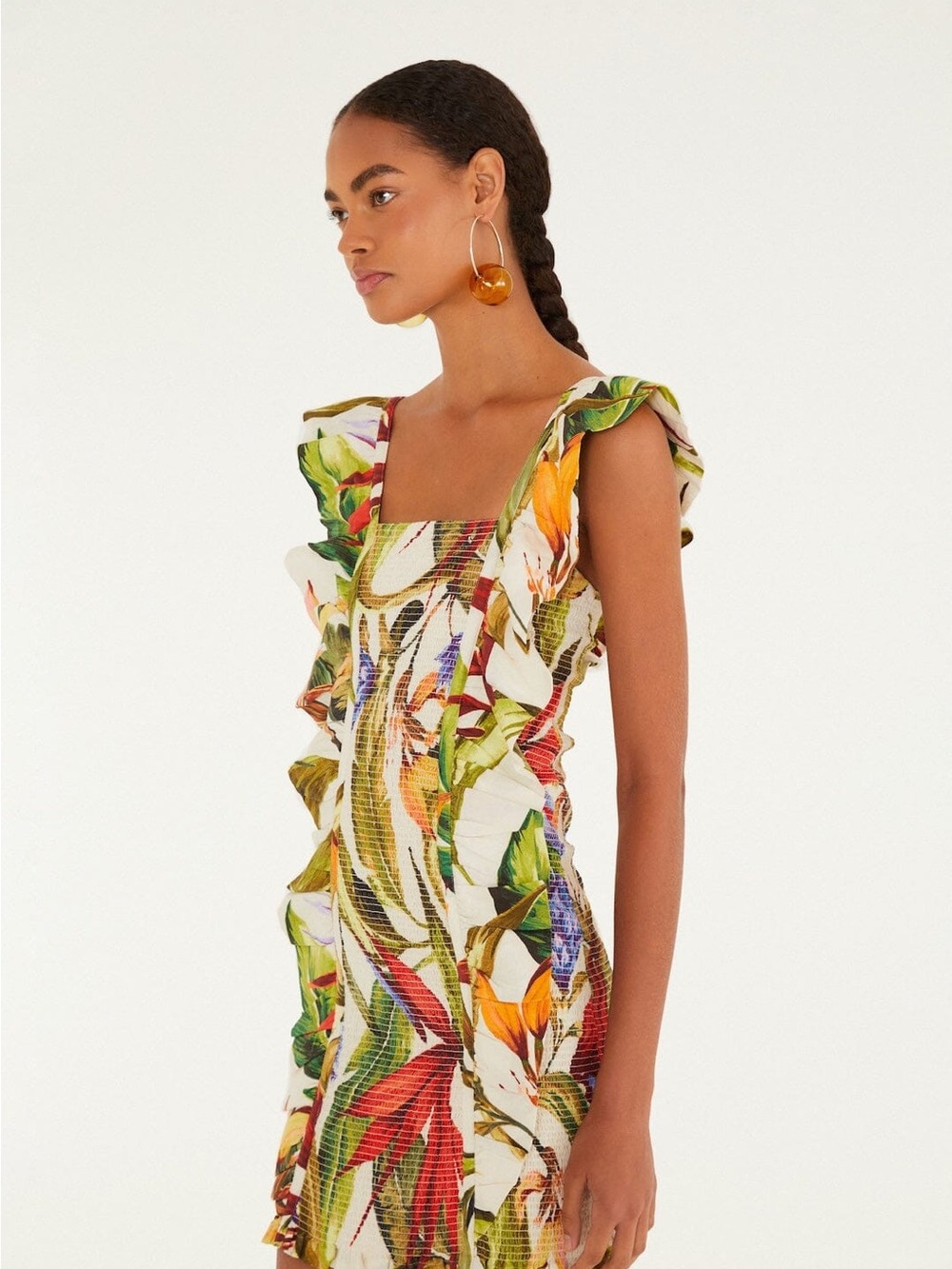 Sand Florart Short Sleeve Mini Dress by Farm Rio - DC - Picture 5 of 7